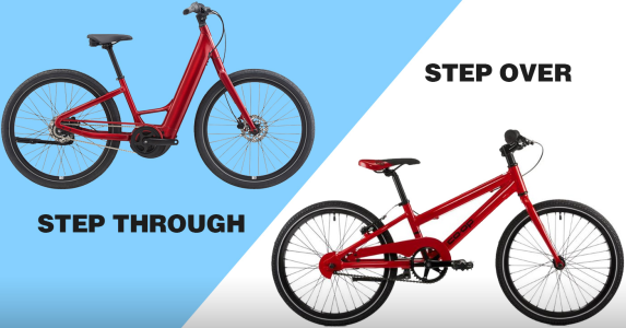 Two red bikes: a low frame step through type, and a higher tube step over model.